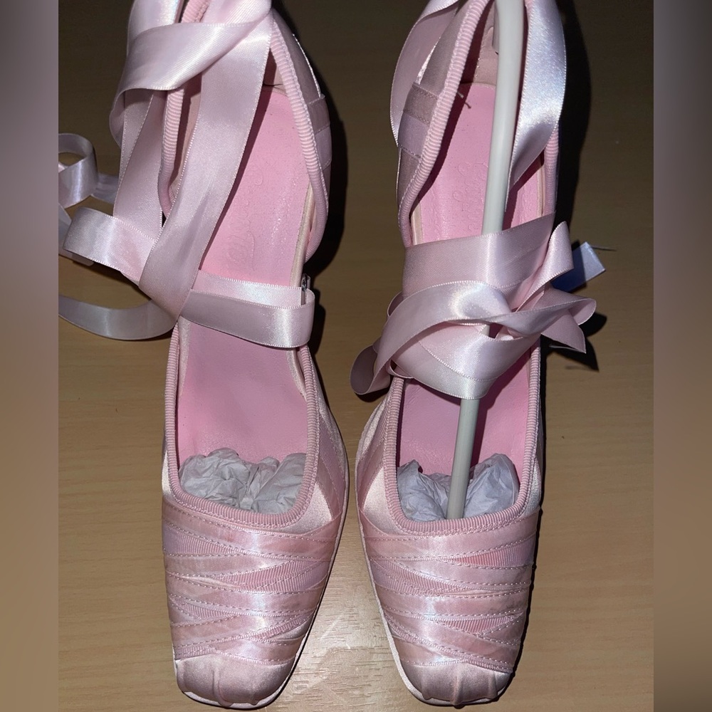 Dolls Kill Pink Satin Heels with Criss-Cross Straps